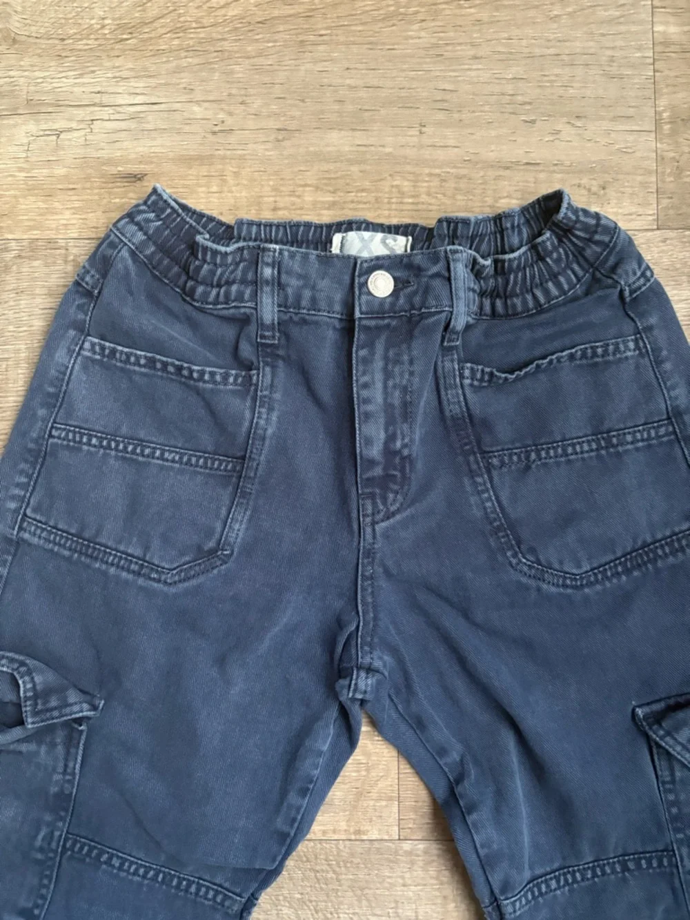 Free People Platoon Denim Cargo Joggers Washed Blue Sz XS